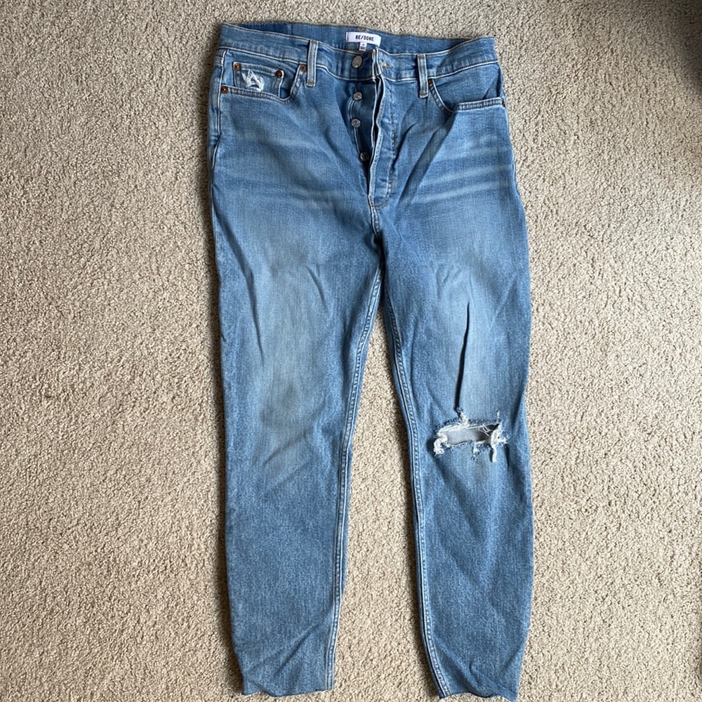 Lightly worn RE/DONE denim jeans in light blue